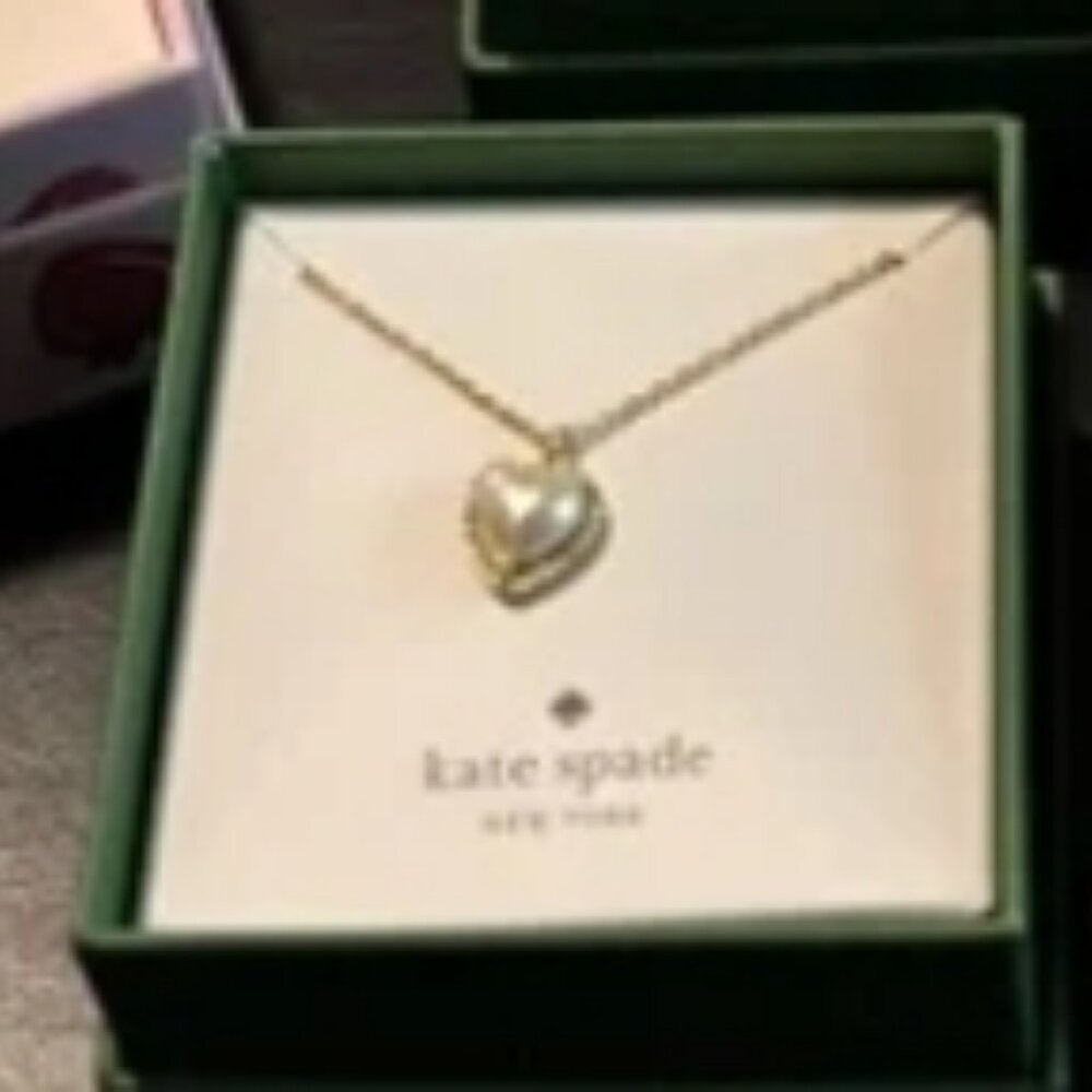 Kate Spade♠️ My Love Pave Diamond Pendant Heart W/Pearl Diamond Zirconia⌚🏃💨🚚 - Picture 5 of 15